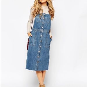 ASOS Denim Midi Pinafore Dress